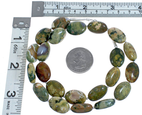 Hand Strung Sterling Silver Rhyolite Bead Necklace RX119186